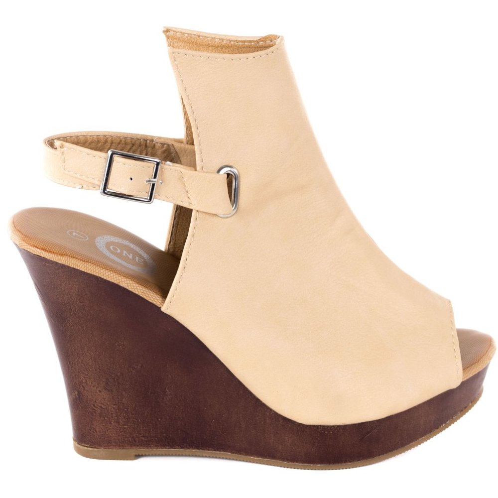 Women's Wedge Sandals, Beige - Picture 2 of 3